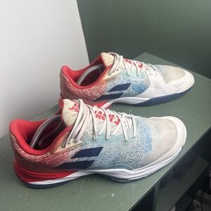 Babolat Men's Jet Mach 3 All Court Tennis Shoes White/Estate Blue/Red, Sz 11